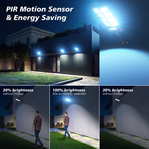Heavy Duty Solar Flood Lights Outdoor 6000K LED Waterproof Motion Sensor With Remote Dusk To Dawn Security Light Built Tough And Holds Up Like A Champ For Your Yard Patio Walkway 2 Pack in use with motion detection.