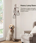 Industrial Tree Floor Lamp With Three Teardrop Cage Heads And 3000K Edison Bulbs, Rustic Farmhouse Tall Standing Lamp For Living Room