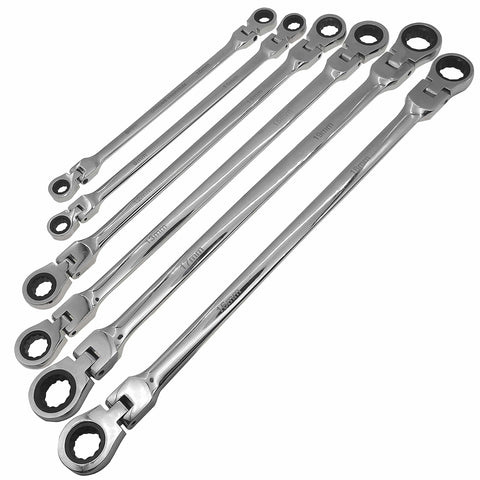 Extra Long Gear Ratcheting Wrench Set 12 Piece 8mm To 19mm Chrome Vanadium Steel Rotatable Head Pro Grade Tough Construction For Tight Spaces And Quick DIY Repairs