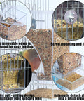 Top Tier No Mess Bird Feeder Set That Keeps The Cage Crisp Includes cozy perch and clear acrylic hopper with removable cover.
