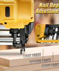 Heavy Duty Cordless Two In One Brad Nailer And Stapler Set For Woodworking showing nail depth adjustment feature.