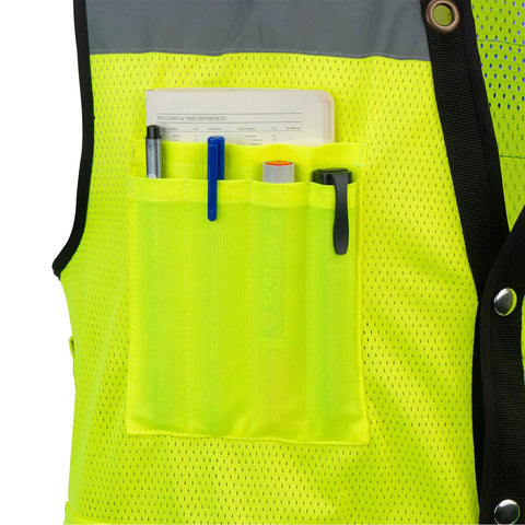 Heavy Duty High Visibility Safety Vest With Reflective Mesh And Multi Pockets For Surveyors Built Different For All Day Grind No Sweat Design In Bright Neon Yellow True Plus Size Fit