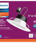 Flicker Free LED Recessed Downlight Fits 5 Inch Or 6 Inch Can Dimmable EyeComfort 750 Lumen Soft White 2700K 8.5W Equal 65W E26 Base Title 20 Certified 6 Pack Energy Efficient Interior Lighting packaging showing soft white light option.