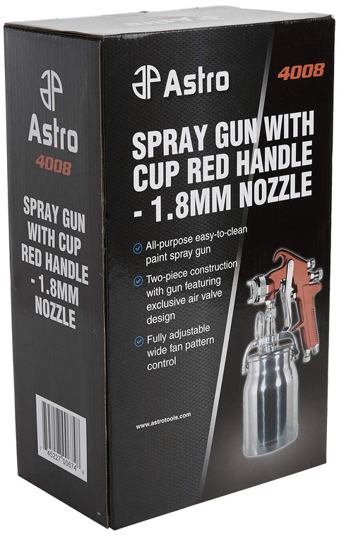 All Purpose Spray Gun With Cup Red Handle 1.8mm Nozzle Adjustable Wide Fan Pattern Dripless 1 Quart Cup Two Piece Build