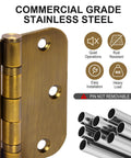 Close-up of Six Pack Heavy Duty Three And A Half Inch Stainless Steel Door Hinges With Five Eighth Inch Rounded Corners Non Removable Pin