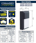 Go To Outdoor Sconce Wall Pack Light 2 Pack Built In LED 12W To 100W Wet Location Black Cast Aluminum with product specs chart