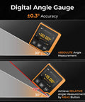 Three In One Laser Measure With 262 Ft Range, Digital Angle Finder And Digital Level, Pro Grade Tool For Pros On The Job, Ultra Fast 0.3 Second Readings, Plus Minus One Sixteenth Inch Accuracy, Six Unit Options M In Ft Ft Plus In Cm Mm showing digital angle gauge