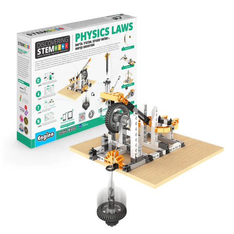 Hands-On Physics Laws Engineering Kit for Kids 9 Plus Inertia Friction and Circular Motion STEM Project Set with 6 Working Models Including A Rocket Launcher Crash Test Rig Gyro Wheel And More Perfect Gift For Boys And Girls showing model setup