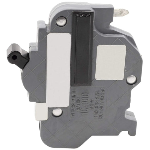 Heavy Duty One Pole 30 Amp Circuit Breaker For Federal Pacific Stab Lok Panels Plug And Play Thin Series Gray finish close-up view.