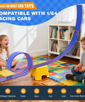 Kids playing with Dual Side By Side 15 Foot Flexible Race Track Set For Kids With Reinforced Suction Cup Flex Tracks Compatible With Hot Wheels
