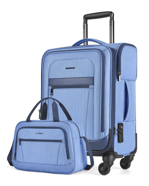 Carry On Luggage For Air Travel 20 Inch Softside Spinner Suitcase With Included Duffel Bag Flight Ready Lightweight Blue Airline Approved