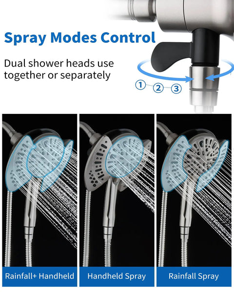 No Fuss Dual Purpose Rainfall Shower Head And Handheld Combo Providing Hella Crisp Water Flow Durable Nickel Finish Nine Custom Spray Modes Flexible Premium Stainless Steel Hose Quick Easy Setup For Any Modern Bathroom Space