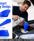 Heavy Duty Long Neck Oil Funnel Set For Cars Trucks And Suv With Wide Pour Spout, 11.42 inch spout, easy fluid transfer, anti-splash design.