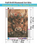 5D Diamond Painting Kit For Adults Highland Cow Diamond Art For Beginners DIY Full Round Drill Paint By Diamonds Gem Art Chill Home Wall Decor 12X16 Inch showing a floral crowned cow.