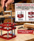 Heavy Duty Router Lift With Reinforced Top Plate Aluminum Alloy And Steel Manual Raise System Slick Height Adjustments For Table Insert Woodshop Builds Black, showing hand crank lift mechanism.