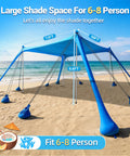 Big Family Beach Tent Sun Shelter 11x10 Ft With 12 Sandbags UPF 50 Plus Shade Canopy set up on beach for 6-8 people