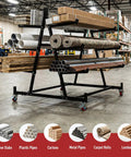 Heavy Duty 3 Tier Lumber Storage Rack Built Like A Tank 1000 Lb Capacity Adjustable Steel Pipe Rack with stored lumber and pipes.