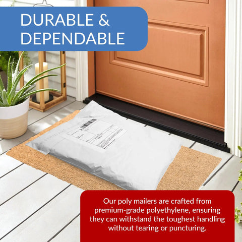 White Poly Mailers 14.5x19 Inches Self Sealing Non Padded Shipping Bags Bulk 500 Pack For Clothing on doorstep