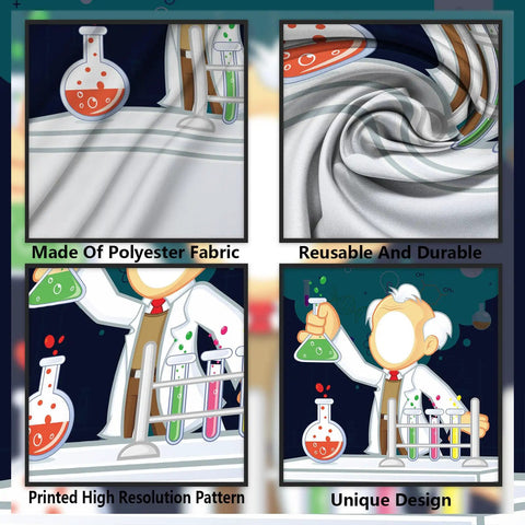 Science Party Banner For Pretend Play Let Kids Channel Their Inner Mad Scientist Backdrop Decor Chemistry Theme For School Classroom Lab Birthday Party Supplies, showing detailed polyester fabric, colorful lab design, and scientist illustration.