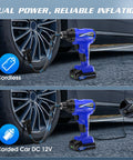 Cordless Tire Inflator Portable On The Go Air Compressor With 150 PSI Dual Power DC 12V And Battery Handheld Air Pump