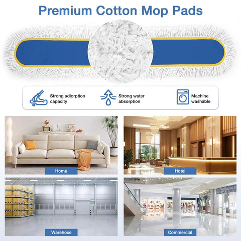 48 Inch Commercial Dust Mop Featuring Oversized Head Heavy Duty Floor Sweeper Big Rugged Workhorse with cotton mop pads.