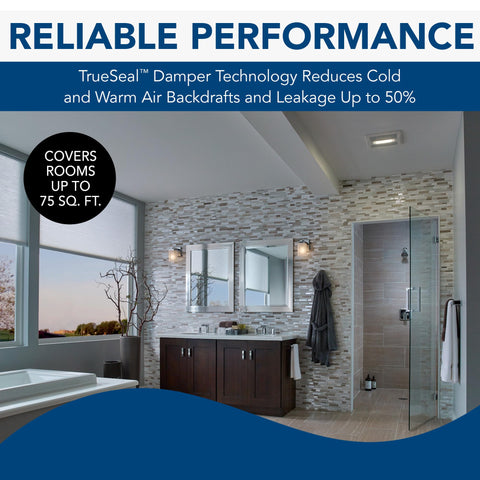 Modern bathroom with Humidity Sensing Exhaust Fan With LED Light, 80 CFM, Ultra Quiet 0.8 Sones, Energy Star Certified, white finish