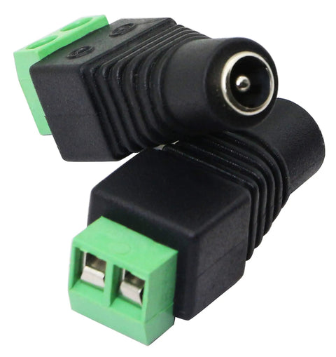Hassle Free Dc 5.5 To 2.1Mm Female Barrel Adapter With Secure 2 Pin Screw Terminals For Cctv Cameras And Led Strip Lights 20 Pack, black and green connectors.