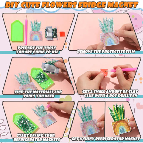 Instructions for using Spring Diamond Painting Magnets Set 30 Pcs Refrigerator Magnets Kit For Adults with 5D rhinestones DIY kit.