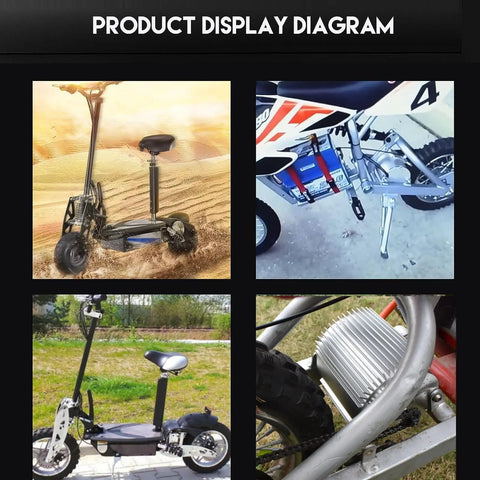 Collage showing scooter and go-kart motors with Beefy 48V 2000W Brushless Go Kart Motor With 4300RPM Rated, 5400RPM No Load on display