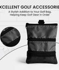 Golf Bag Organizer Pouch With 3 Zip Pockets And Sturdy Hook Multi Pocket Design For Storing Balls Black, close-up view