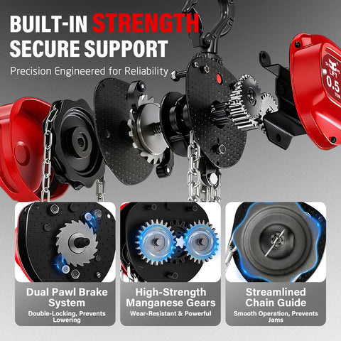 Half Ton Hand Chain Hoist For Garage And DIY Lifting, Compact Lightweight Manual Chain Block, internal gear design