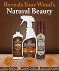 Straight Forward Cabinet And Wood Cleaning Spray Powered By Real Beeswax Furniture Polish To Cut Through Grease And Leave A Slick Protective Layer On Every Hardwood Table Without Muddying Your Preferred Stain Shade Inside A Roomy 23 Oz Pump Bottle next to two other wood care products.