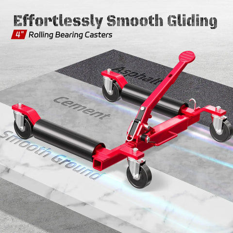 Badass Heavy Duty Car Dolly Set Of 2 Built Tough For Garage rolls, 4" rolling bearing casters for smooth movement on various surfaces.