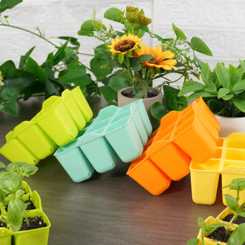 Silicone Seed Starter Tray 16 Pack With Flexible Pop Out Cells For Seed Starting Indoor Gardening Reusable Germination Trays BPA Free And Dishwasher Safe In Four Bright Colors