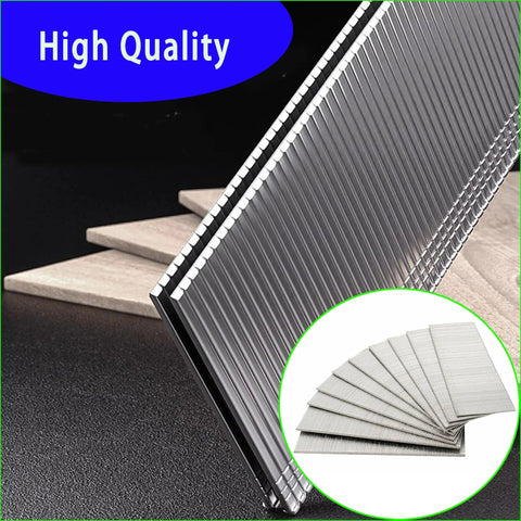 Heavy Duty 18 Gauge Brad Nails 5000 Count 1 1/4 Inch Length Galvanized Coating shown stacked for pneumatic or electric nailers.