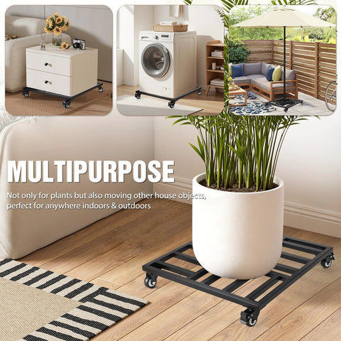 22 Inch Heavy Duty Plant Caddy With Four Wheel Rolling Metal Stand 600 Pound Capacity Square Plant Dolly indoors and outdoors