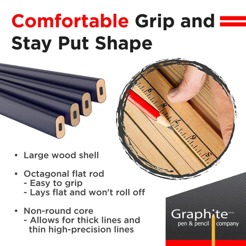 Rugged Graphite Carpenter Pencils That Leave Bold Tracks On Rough Lumber And Power Through Every Jobsite Grind With Hardcore Precision And No Sweat Durability For Woodwork, showing octagonal flat design.