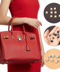 Snag This Solid Twenty Six Piece Purse Feet And Handbag Feet Metal Stud Rivet Kit For Thin Leather Crafts featuring shiny purse feet and studs.