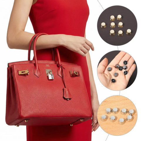Snag This Solid Twenty Six Piece Purse Feet And Handbag Feet Metal Stud Rivet Kit For Thin Leather Crafts featuring shiny purse feet and studs.