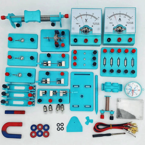 Hands On Electricity And Magnetism Kit With Twenty Plus Components For Circuit And Electromagnetism Experiments laid out