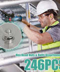 Worker using Beefy Heavy Duty Hex Bolts And Nuts Kit With Washers, 304 Stainless Steel, 246-Piece Assortment for installation