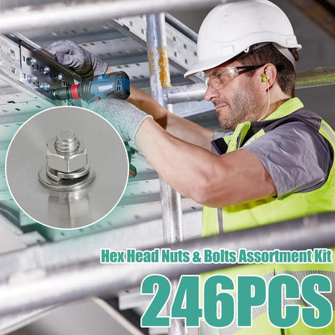 Worker using Beefy Heavy Duty Hex Bolts And Nuts Kit With Washers, 304 Stainless Steel, 246-Piece Assortment for installation