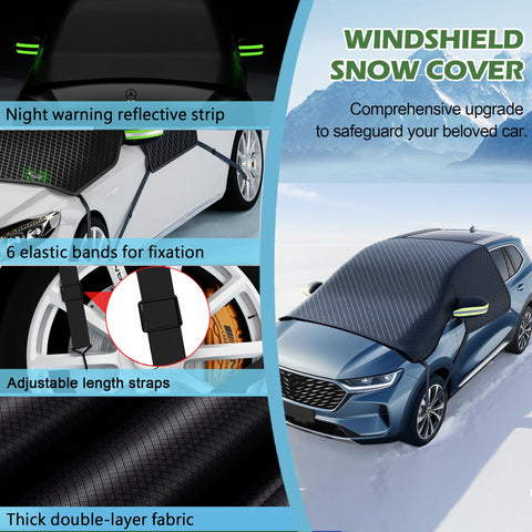 All Season Magnetic Windshield Cover For Ice And Snow, Universal Fit For Cars, SUVs, And Trucks, side straps and reflective strip