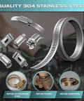 cut-to-fit stainless steel hose clamps, adjustable 304 steel kit suitable for securing hoses, pipes, ducts; rust and corrosion resistant