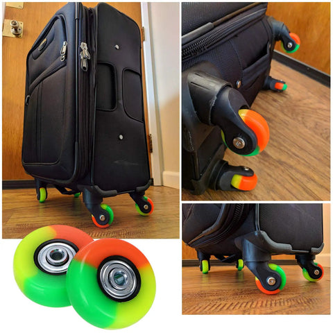 Heavy Duty 50Mm Luggage Replacement Wheels Featuring 18Mm Wide Rim Rock Solid Ball Bearings And Hassle Free Mounting Kit For Smooth Suitcase Travel Repair on a black suitcase.