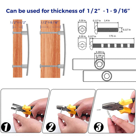 Image showing installation guide for 30 Pack 6 Inch Curved Cabinet Pulls Brushed Nickel Zinc Alloy, including measurements and tools.