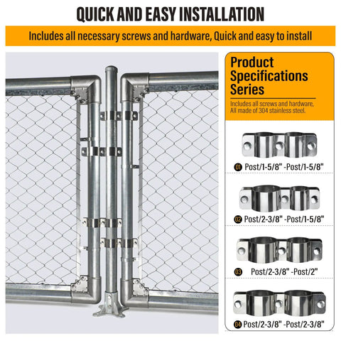 Beefy Heavy Duty 304 Stainless Steel Chain Link Fence Panel Clamps Saddle Clamp Set For Fence Post Connection Fits Two And Three Eighths Inch