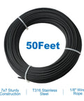 Coiled 50 Feet One-Eighth Inch Black Heavy-Duty T316 Stainless Steel Cable Wire Rope Aircraft Cable Railing System Deck Cable