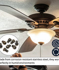 Twenty Piece Heavy Duty Ceiling Fan Blade Screws Quarter Twenty Thread By Three Eighth Inch Long Carbon Steel Pan Head Bolts Copper Finish Locks Right In Zero Wobble Residential Gear on a ceiling fan.