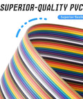 Close-up of 40 Colorful Female To Female Jumper Wires Kit with flexible 100 cm PVC flat ribbon cables for electronics projects.